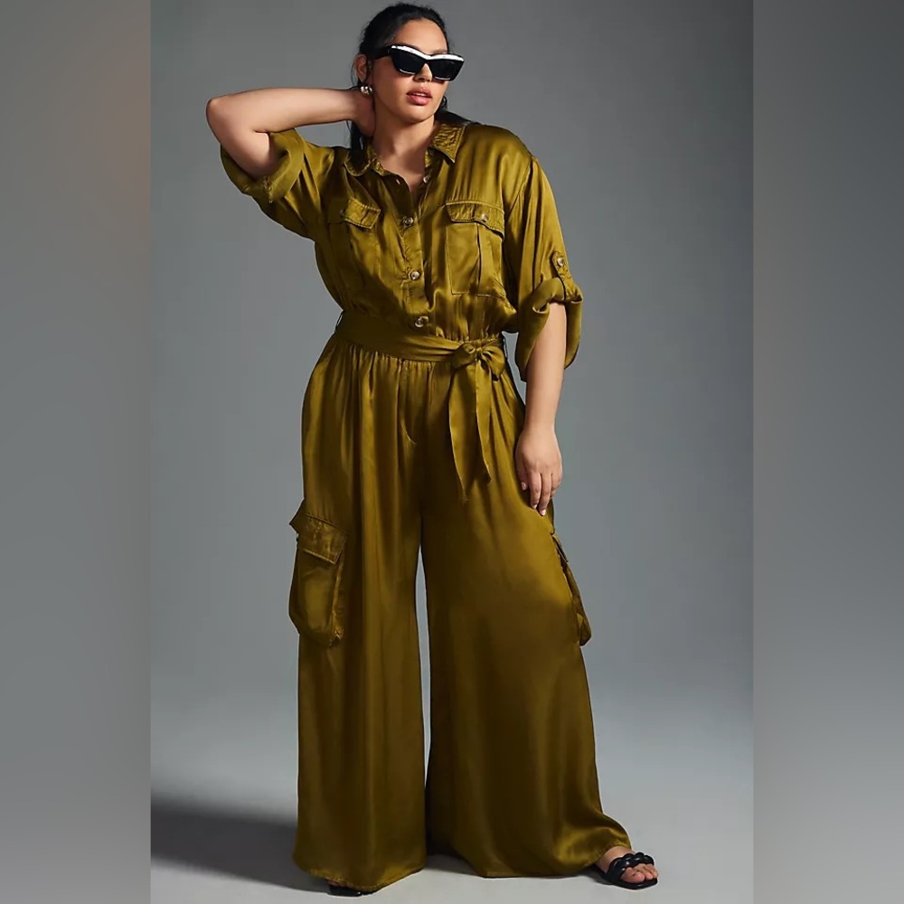 Anthropologie Olive Green Wide-Leg Jumpsuit